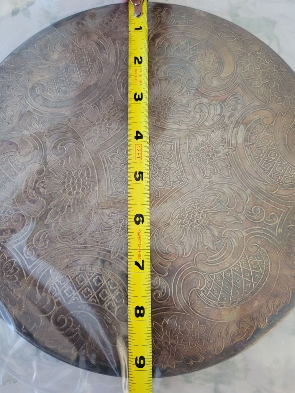 Made in England Vintage Round Embossed Tray Ornate Floral Boho Decor - Picture 9 of 9